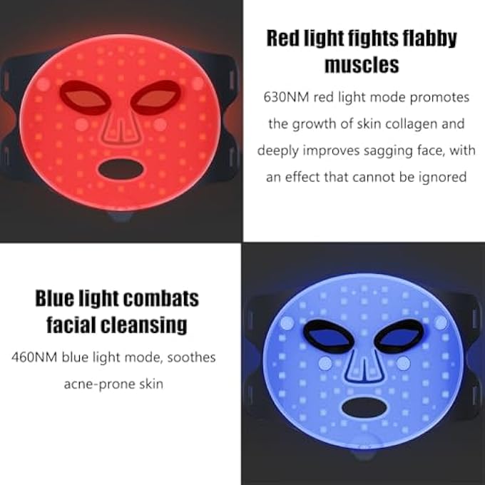 STRBOXONG FACIAL BEAUTY LIGHT THERAPY MASK, BEAUTY LIGHT THERAPY MASK DEVICE, 165 LAMP BEADS, 4-COLOR LIGHT MODE, MULTIPLE VIBRATION STRENGTHS, SOFT SILICONE MATERIAL, FOR BRIGHTEN SKIN - Image 3